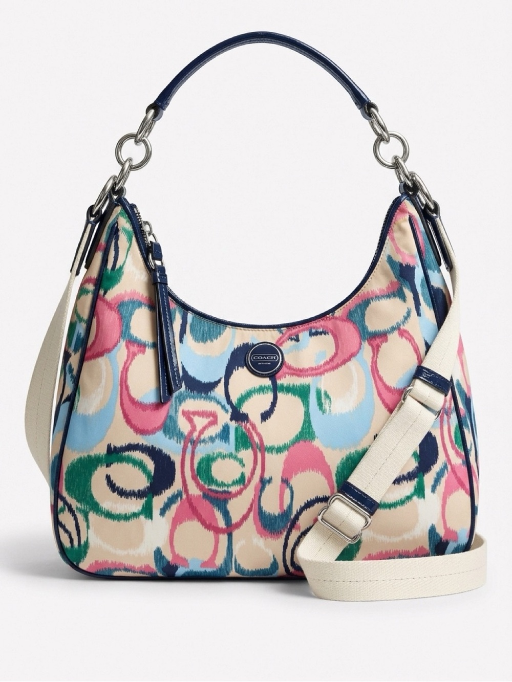Coach Multicolor Signature Ikat print shoulder Bag in Pink, Blue, Green & Cream